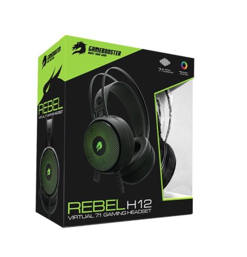 GameBooster H12 Rebel 7 Renk RGB Aydınlatmalı Kısa Mikrofonlu Siyah oyuncu kulaklığı